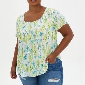 EUC Torrid Abbey Georgette Button Back Blouse Cactus Print Size 0 - Large